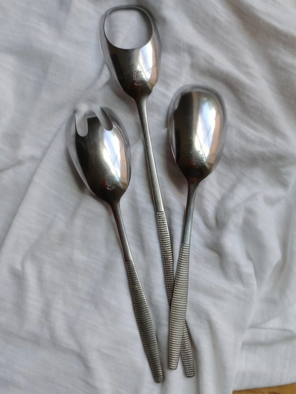 Dansk Designs VI Jens Quistgaard Salad Serving Three Pieces Ribbed Handles
